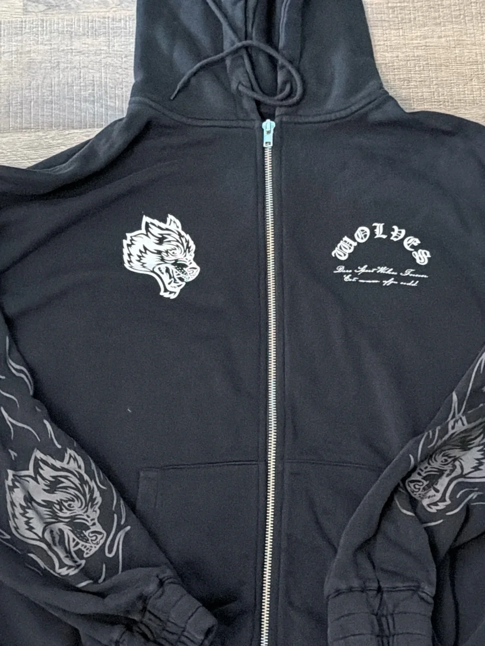 Darc Sport Black Hoodie with White Gothic Wolf and Moth Graphics